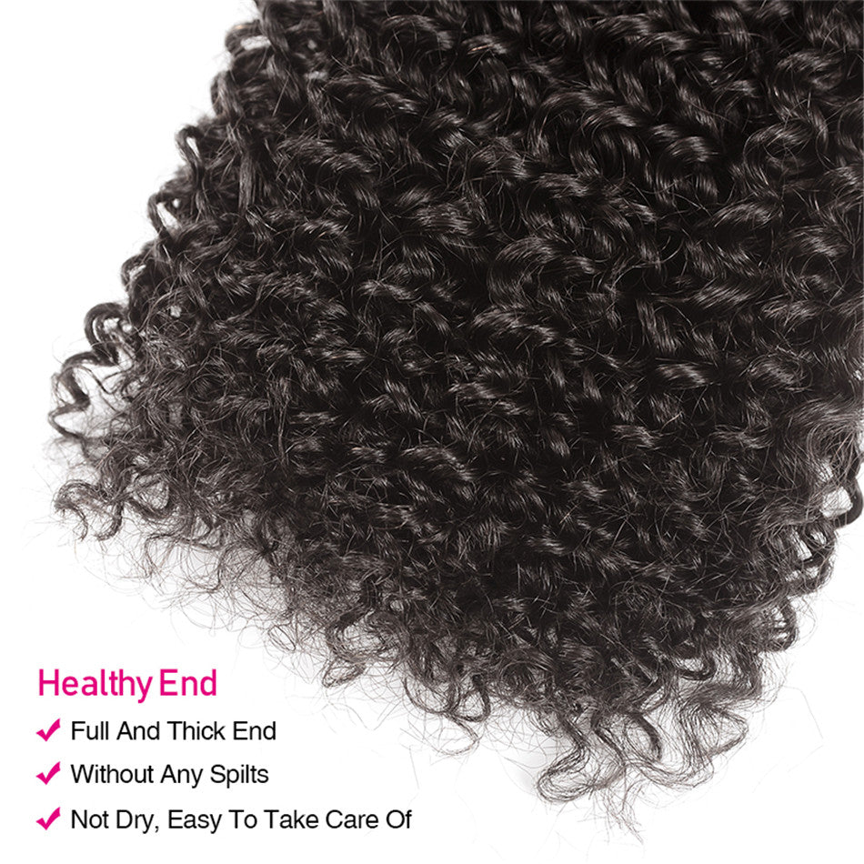 GeetaHair Kinky Curly Hair 4 Bundles With 4x4 Lace Closure Virgin Human Hair