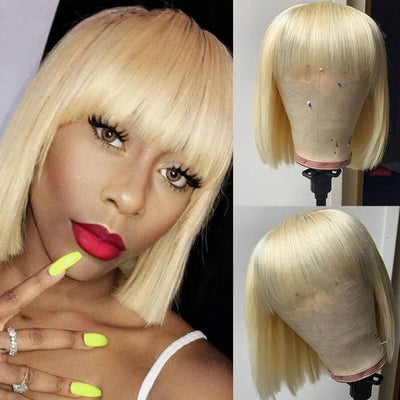 Natural Straight Hair 613 Blonde Bob Wig With Bangs 100% Human Hair Wig - Geeta Hair - GeetaHair