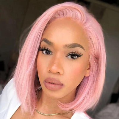 613 Blonde/Pink 13x4 Short Bob Lace Front Wig Straight Hair Undetectable Lace Wig Pre Plucked With Baby Hair Natural Hairline Glueless Wig - Geeta Hair - GeetaHair
