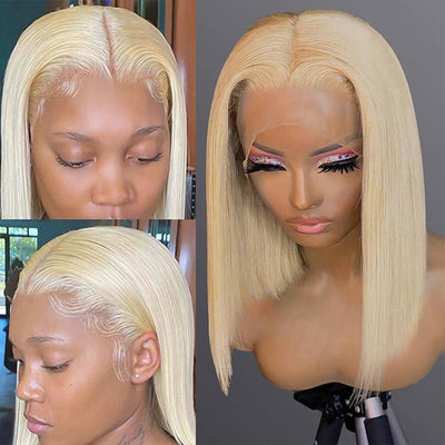 Tax Return Sale 613 Blonde/Pink 13x4 Short Bob Lace Front Wig Straight Hair Undetectable Lace Wig Pre Plucked With Baby Hair Natural Hairline Glueless Wig - Geeta Hair - GeetaHair
