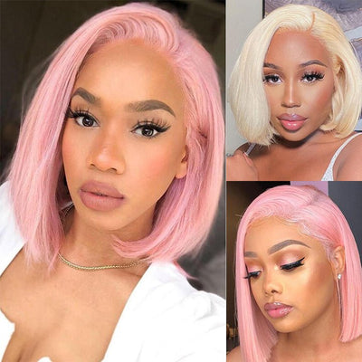 613 Blonde/Pink 13x4 Short Bob Lace Front Wig Straight Hair Undetectable Lace Wig Pre Plucked With Baby Hair Natural Hairline Glueless Wig - Geeta Hair - GeetaHair