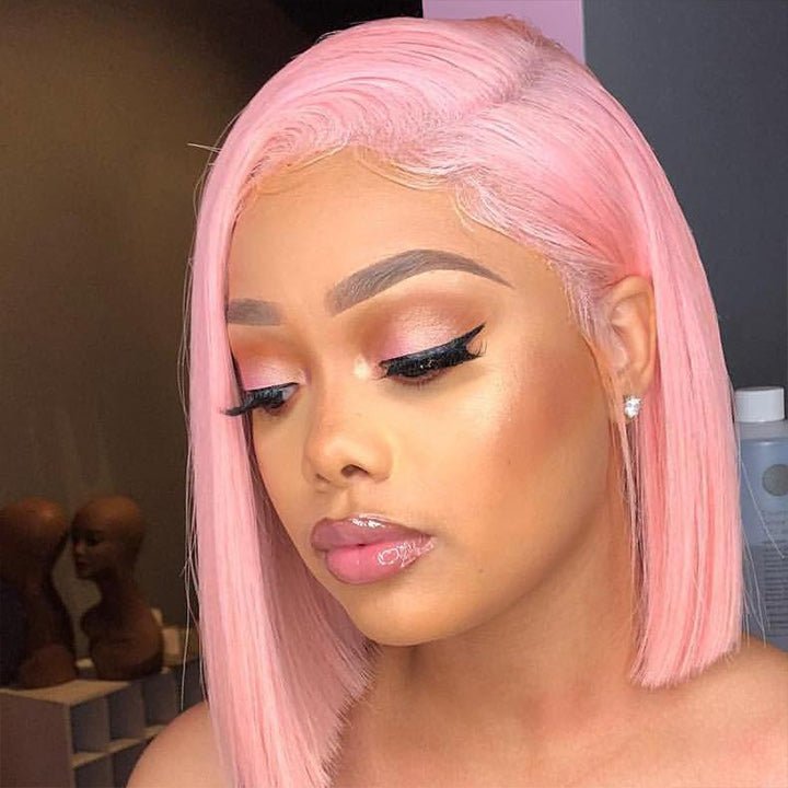 613 Blonde/Pink 13x4 Short Bob Lace Front Wig Straight Hair Undetectable Lace Wig Pre Plucked With Baby Hair Natural Hairline Glueless Wig - Geeta Hair - GeetaHair