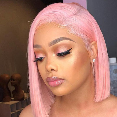 613 Blonde/Pink 13x4 Short Bob Lace Front Wig Straight Hair Undetectable Lace Wig Pre Plucked With Baby Hair Natural Hairline Glueless Wig - Geeta Hair - GeetaHair