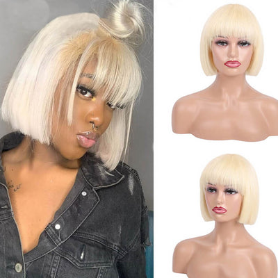 Natural Straight Hair 613 Blonde Bob Wig With Bangs 100% Human Hair Wig - Geeta Hair - GeetaHair
