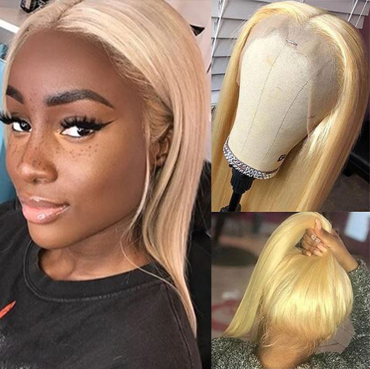 613 Hair Straight 5x5 Closure HD Lace Front Wig Blonde Pre Plucked Glueless Human Hair Wigs