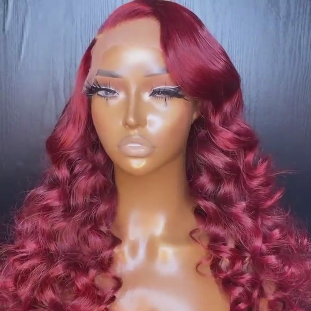 Burgundy Loose Deep Wave Lace Front Wig 99j HD Lace Human Hair Wigs