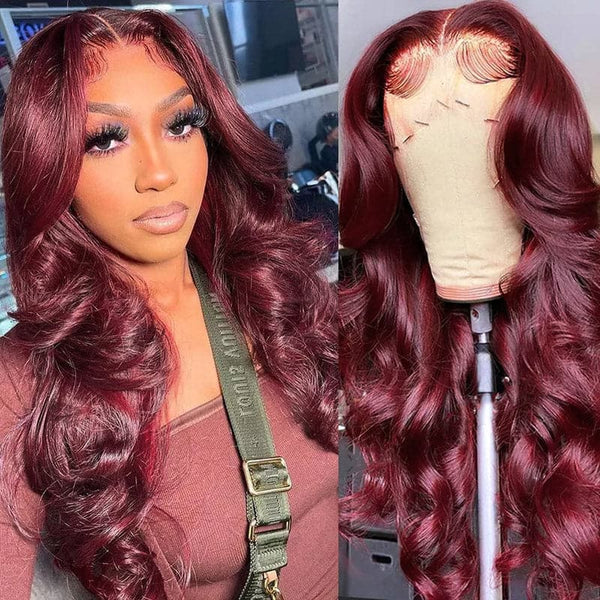 Burgundy Body Wave HD Lace Front Wig 99j Colored Glueless Pre Plucked Nature Hairline Human Hair Wigs-GeetaHair