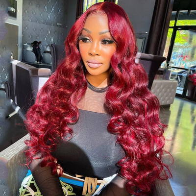 Geeta Loose Wave 13x4/4x4 Burgundy Hair Lace Front Wig 99j Colored Long Human Hair Wigs