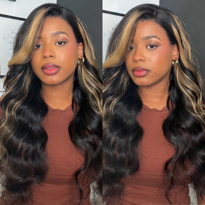 Blonde Balayage On Black Hair Body Wave Lace Front Wig Highlight HD Transparent Human Hair Wigs