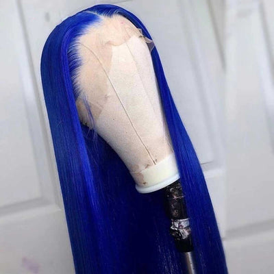 Blue Bone Straight HD Transparent Lace Wig Colored Straight Natural Hairline Human Hair Wigs