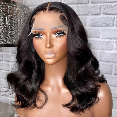 Geetahair Upgrade HD Lace Body Wave Shoulder Length Bob Wig Natural Hairline Match All Skin Color Human Hair Bob Wigs