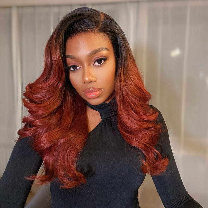 Body Wave #33 Ombre Dark Auburn Lace Front Wig HD Invisible Lace Human Hair Wigs Pre Plucked Hairline-GeetaHair