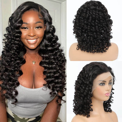 Bouncy Curly T Part Lace Front Wig Pre Plucked Natural Hairline Glueless Wand Curls Real 100% Hunam Hair Wig-geetahair