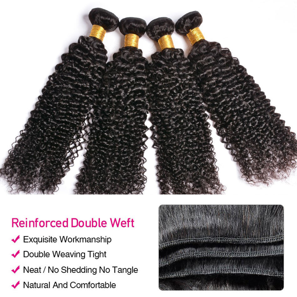 GeetaHair Curly Hair 4 Bundles with 4x4 Lace Closure 100% Unprocessed Human Hair