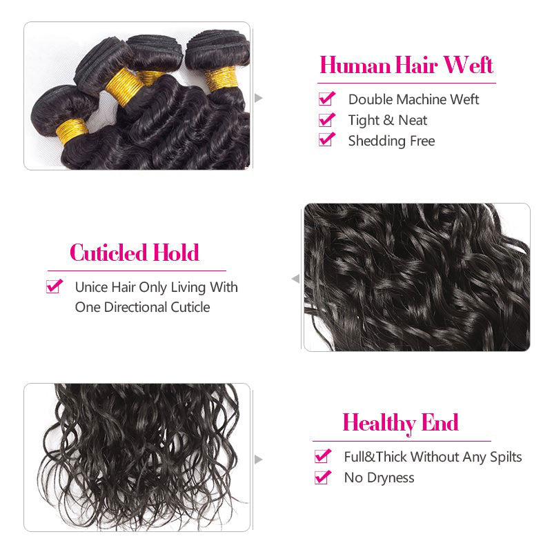 Geetahair Water Wave Hair 4 Bundles With 4x4 Lace Closure Virgin Human Hair
