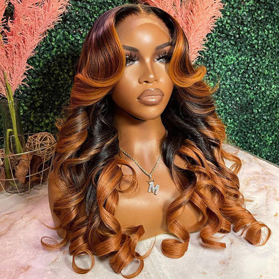 Brown Balayage On Black Hair Body Wave Lace Front Wig Highlight Hd Transparent Human Hair Wigs