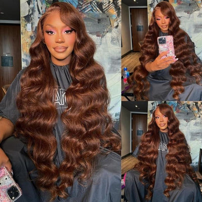 Funky Colored Wigs | Glueless 13x4/6x4.5 Chestnut Brown Body Wave HD Transaparent Pre Cut Lace Human Hair Wigs With Breathable Cap Air Wig-Geeta Hair