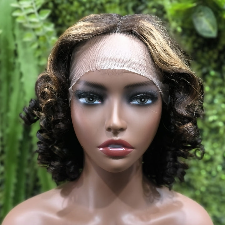 Crazy Flash Sale: Short Bouncy Curly Human Hair Wig T Part Lace Big Spiral Curl Hair Natural Black Color - Only 2 Days