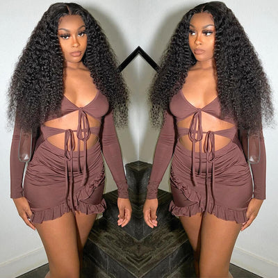 Lockiges Haar 4x4 HD Lace Closure Perücke ohne Kleber, vorgezupfter Haaransatz mit Babyhaar, Perücken aus echtem Menschenhaar – Geeta Hair 