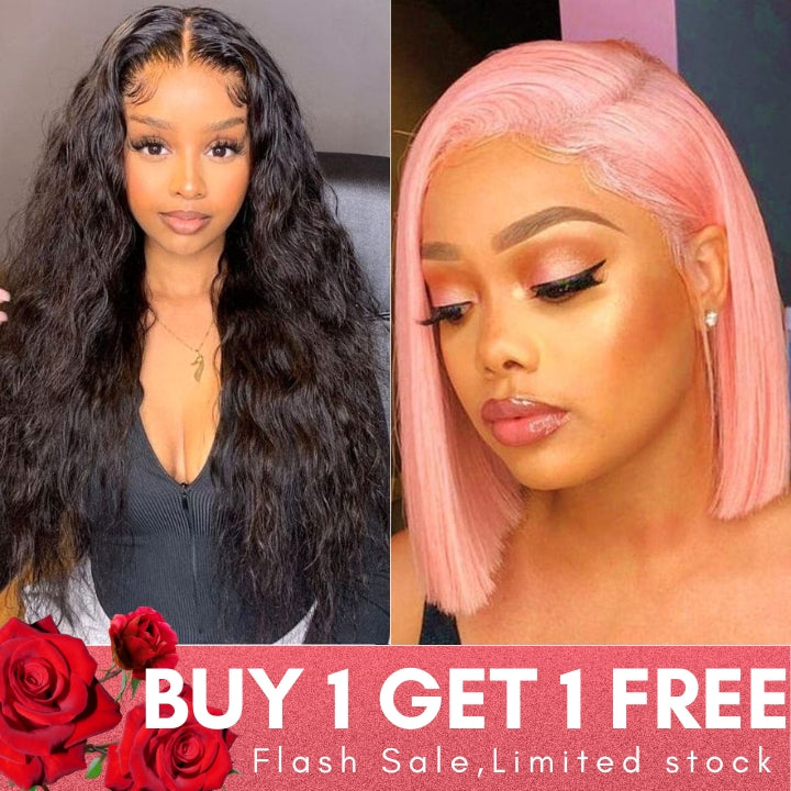 Flash Sale: Buy 26" 250% Density Water Wave 13*4 Lace Wig, Get 13*4 Pink Bob Wig For Free