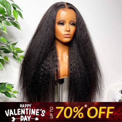 Valentine's Day Flash Sale:13x6 HD Lace Kinky Straight Human Hair Wig, 48hrs Only