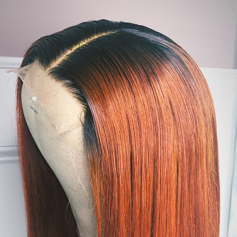 Ginger Color With Dark Roots Straight Lace Front Wig Colored Pre Plucked with Baby Hair Wigs