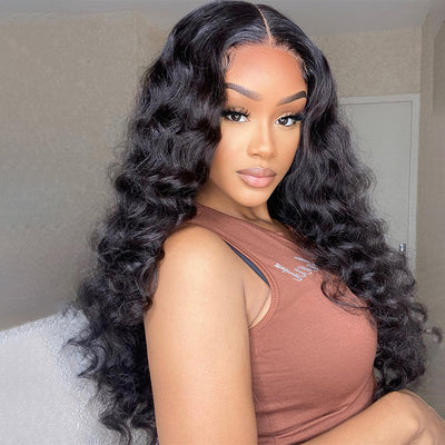 Loose Deep Wave 360 HD Transparent Lace Front Wig Pre Plucked Natural Color Human Hair Wigs