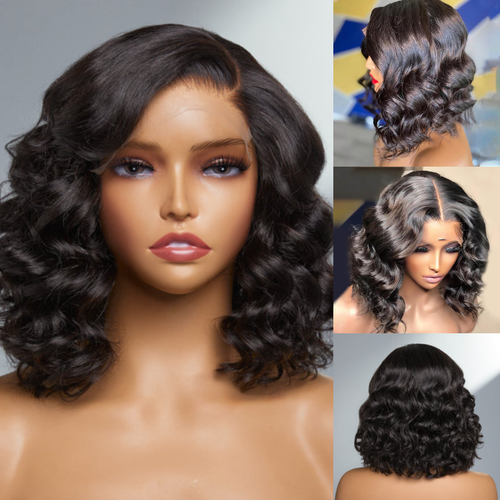 Glueless 13x4/6x4.5 Shoulder Loose Wave Pre Cut HD Transaparent Lace Human Hair Wigs Wear & Go Pre Plucked Hairline Bob Wigs-Geeta Hair