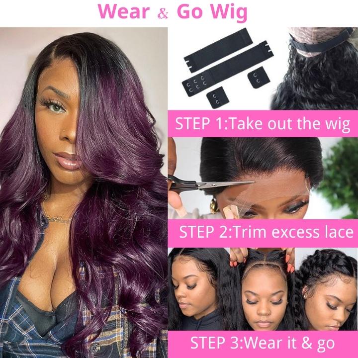 Funky Colored Wigs | Smokey Deep Purple 13x4 Lace Front Body Wave Wig With Black Roots Ombre Colored  HD Lace Human Hair Wigs-Geeta Hair