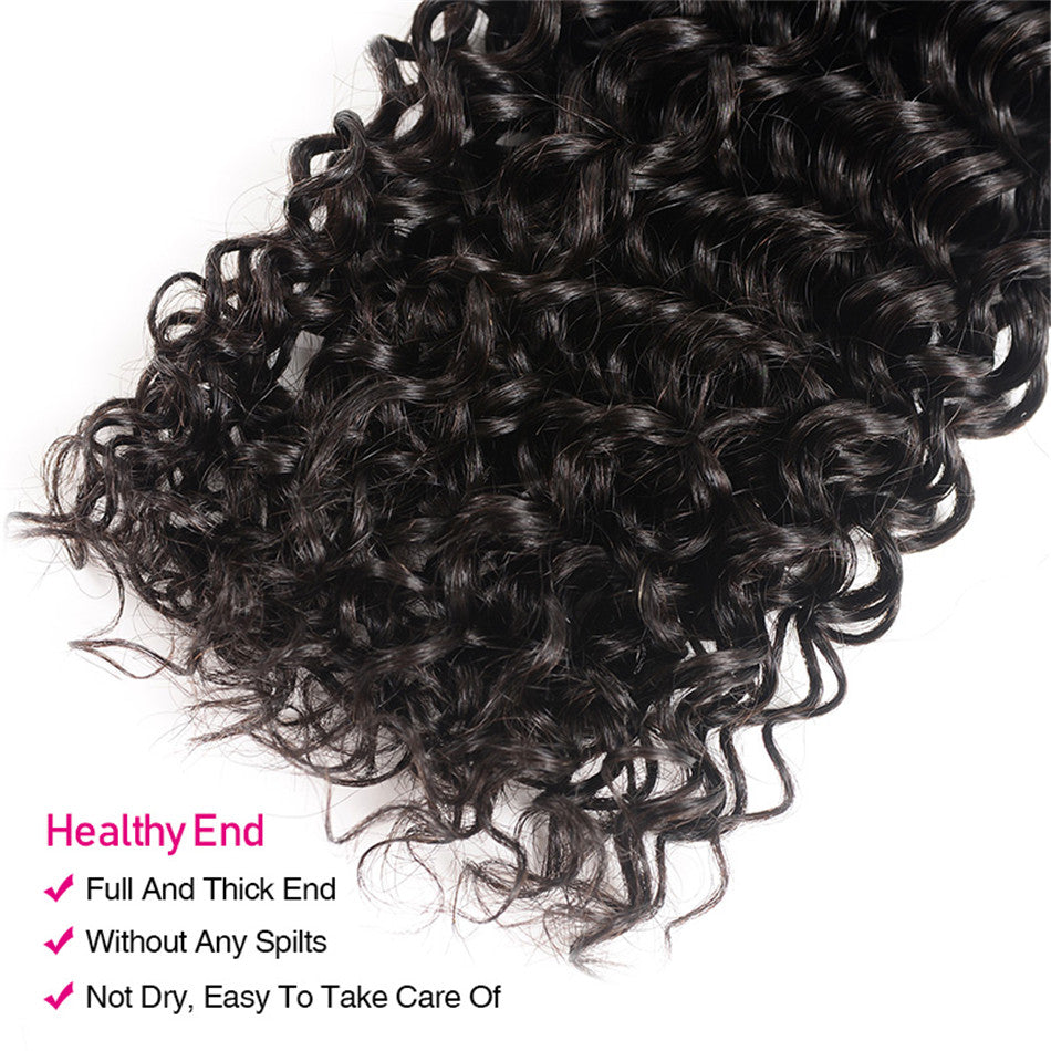 GeetaHair Black Curly Hair 3 Bundles with 4x4 Lace Closure 100% Virgin Human Hair Weave
