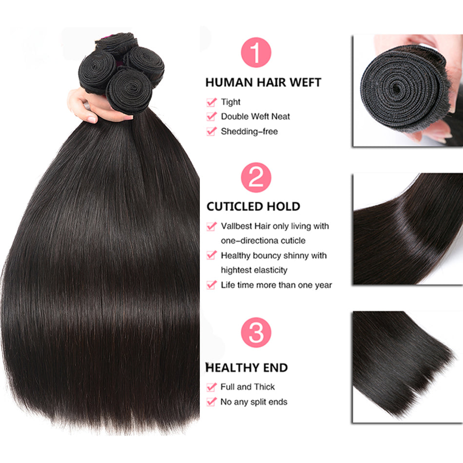 GeetaHair Straight Hair 4 Bundles with 4x4 Lace Closure 100% Unprocessed Human Hair