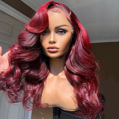 Highlight Burgundy Body Wave 13x4/4x4 HD Lace Wig 99j Colored Body Wave Human Hair Wigs