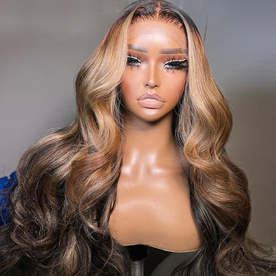 Highlight Blonde Body Wave Lace Front Wig Ombre Light Blonde Color HD Lace Human Hair Wigs