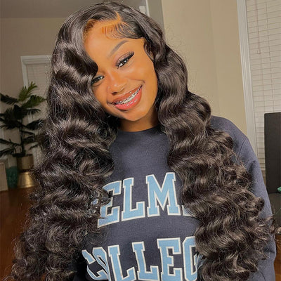 Highlight Loose Deep Wave Lace Front Wig Skunk Stripe Colored Human Hair Wigs