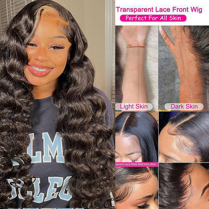 Highlight Loose Deep Wave Lace Front Wig Skunk Stripe Colored Human Hair Wigs