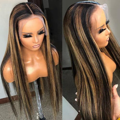 Balayage Straight Hair Honey Blonde 13x4/4x4 Lace Front Wig Face Frame Highlights Human Hair Wigs