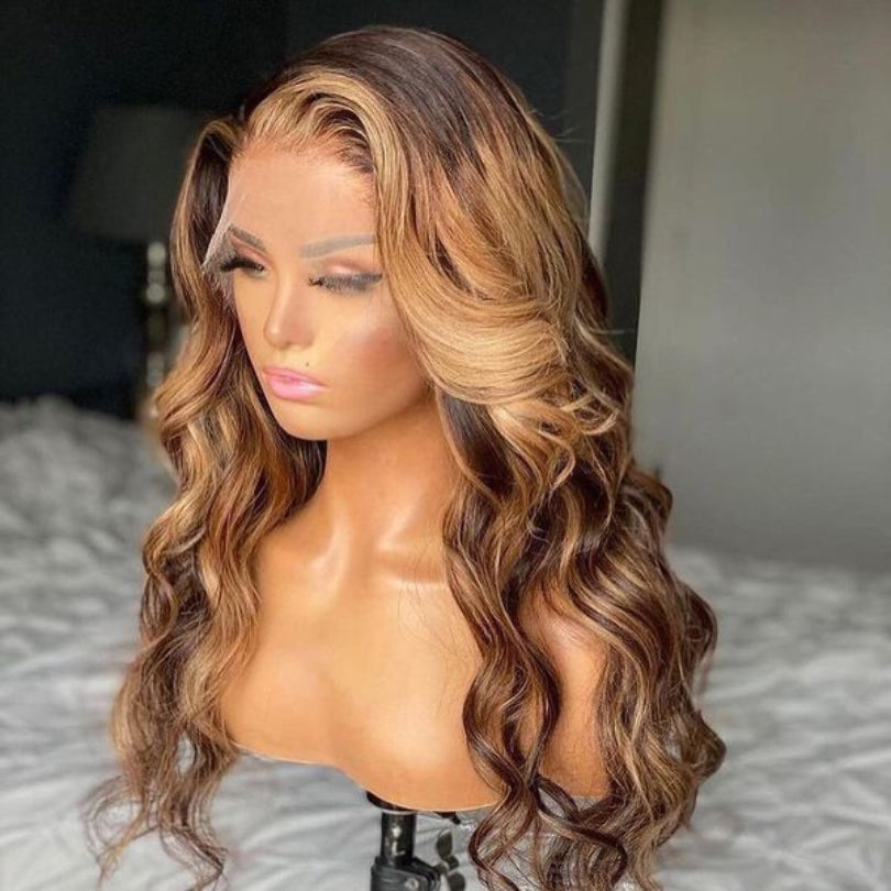 Geetahair HD Lace Honey Blonde Highlight Body Wave Wig Undetectable Clear Lace Human Hair With Baby Hair