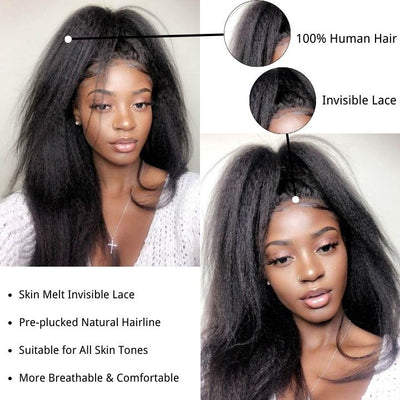 Buy 1 Get 1 Free:13x4 Kinky Straight Hair HD Transparent Lace Front Wig - Flash Sale