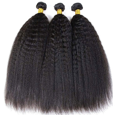 GeetaHair Kinky Straight Hair 3 Bundles With 13x4 Lace Frontal 100% Unprocessed Human Hair
