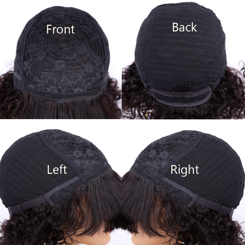 Black Curly Hair Wig With Bangs 100% Unprocessed Brazilian Human Hair Wig-Geeta Hair