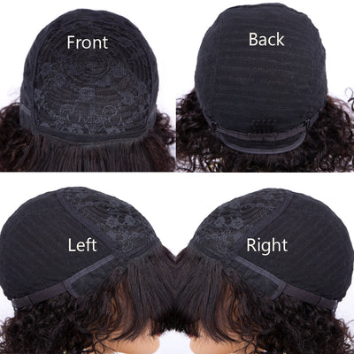 Black Curly Hair Wig With Bangs 100% Unprocessed Brazilian Human Hair Wig-Geeta Hair