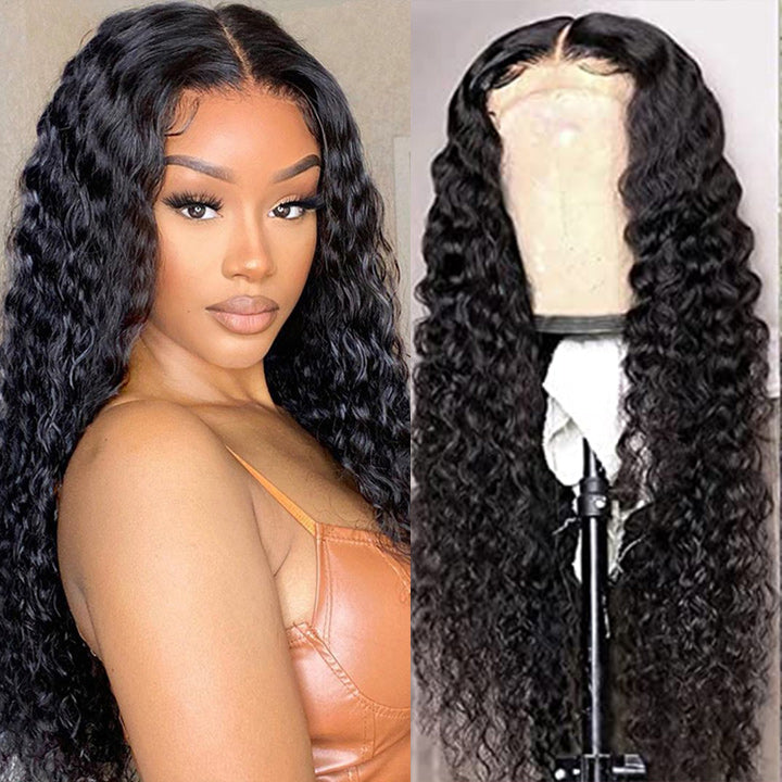 Natural Black Curly 5x5 HD Lace Closure Wig Pre Plucked Long Transparent Lace Human Hair Wigs