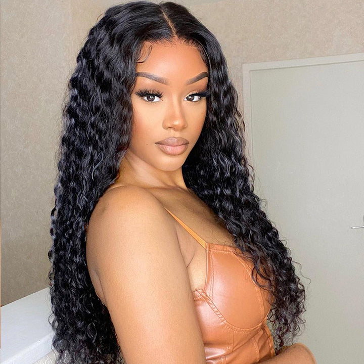 Natural Black Curly 5x5 HD Lace Closure Wig Pre Plucked Long Transparent Lace Human Hair Wigs