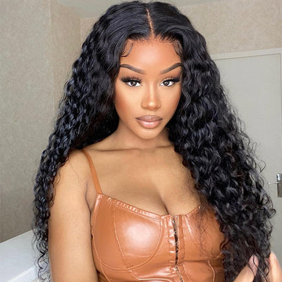 Natural Black Curly 5x5 HD Lace Closure Wig Pre Plucked Long Transparent Lace Human Hair Wigs