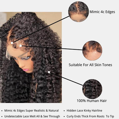 Type 4C Natural Edges Curly Free Parting 13x4 Invisible Lace Front Wig With Kinky Baby Hairline-Geeta Hair