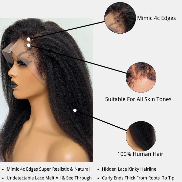 Flash Sale 60% Off Type 4C Natural Edges Kinky Straight 4x4 Invisible Lace Human Hair Wigs With Kinky Baby Hairline-Geeta Hair