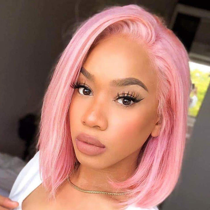 613 Blonde/Pink 13x4 Short Bob Lace Front Wig Straight Hair Undetectable Lace Wig Pre Plucked With Baby Hair Natural Hairline Glueless Wig-Geeta Hair