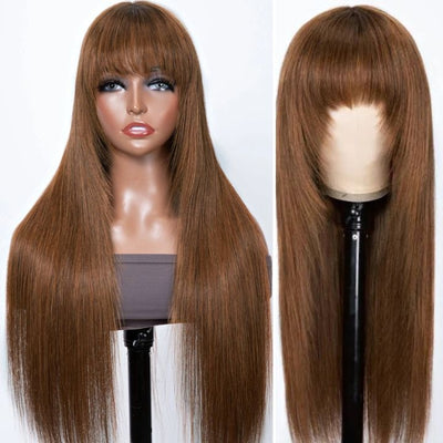 Put On&Go Layered Straight Glueless 5x5 HD Lace Wig With bangs Easy to Wear Human Hair Wigs 180% Density-Geeta Hair