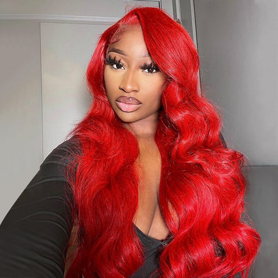 Red Body Wave HD Lace Front Wig Colored Glueless Pre Plucked Nature Hairline Human Hair Wigs