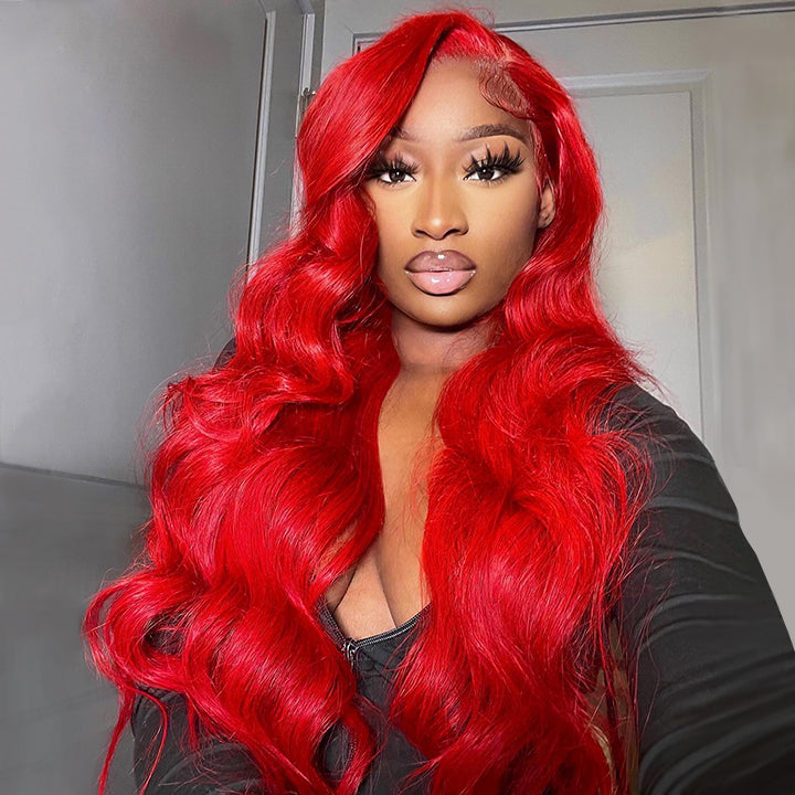 Red Body Wave HD Lace Front Wig Colored Glueless Pre Plucked Nature Hairline Human Hair Wigs